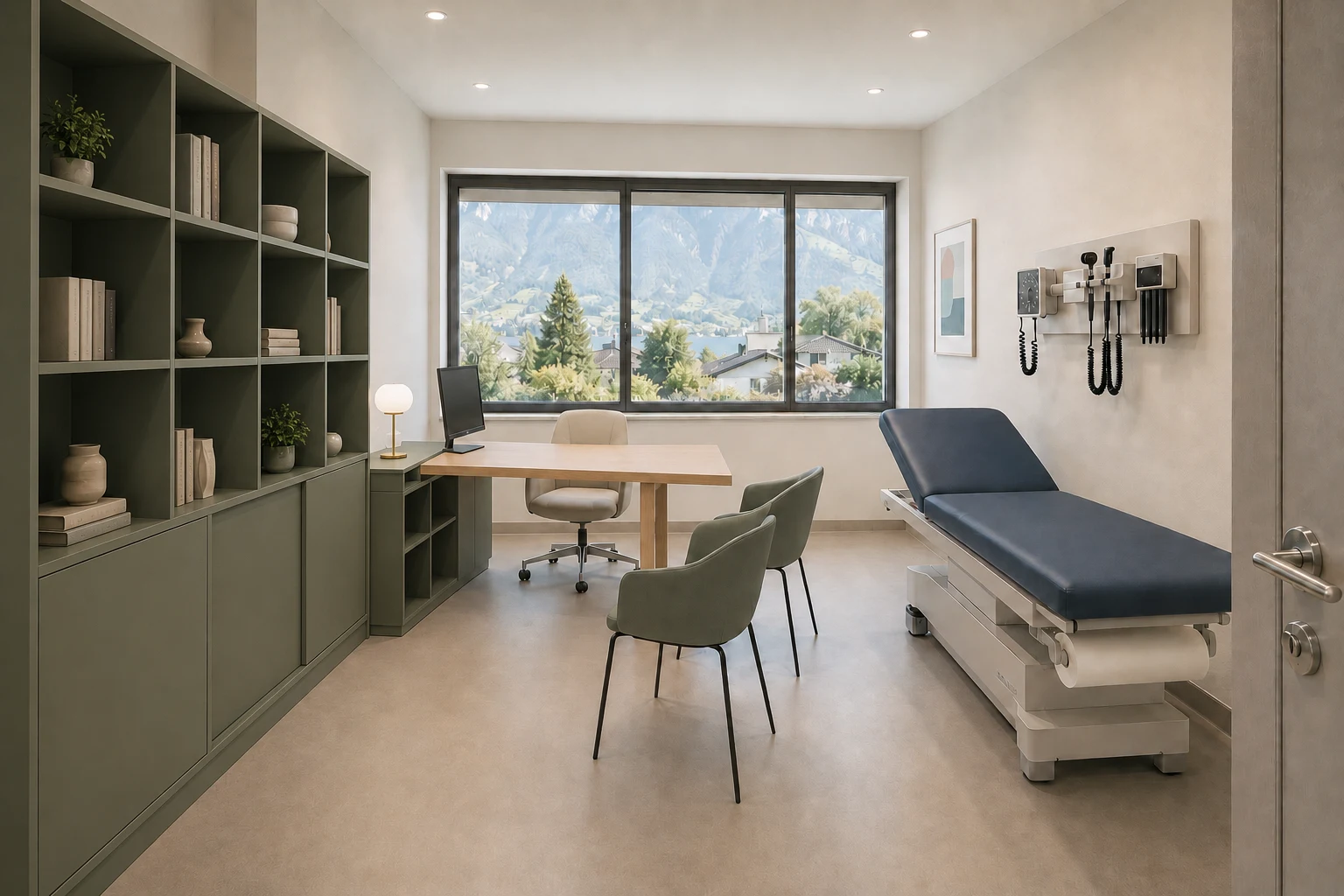 Render progettuale di una sala visita di Lumino Medica